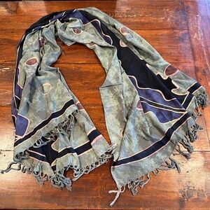Boho Artsy Abstract Rayon Batik Print Fringed Sarong Wrap Shawl